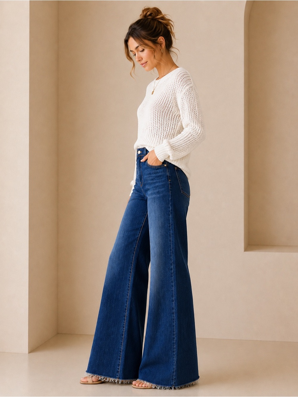 KUT from the Kloth Meg Fab AB Dark Wash Wide Leg High Rise Stretch Raw Hem Jeans - Picture 2 of 9